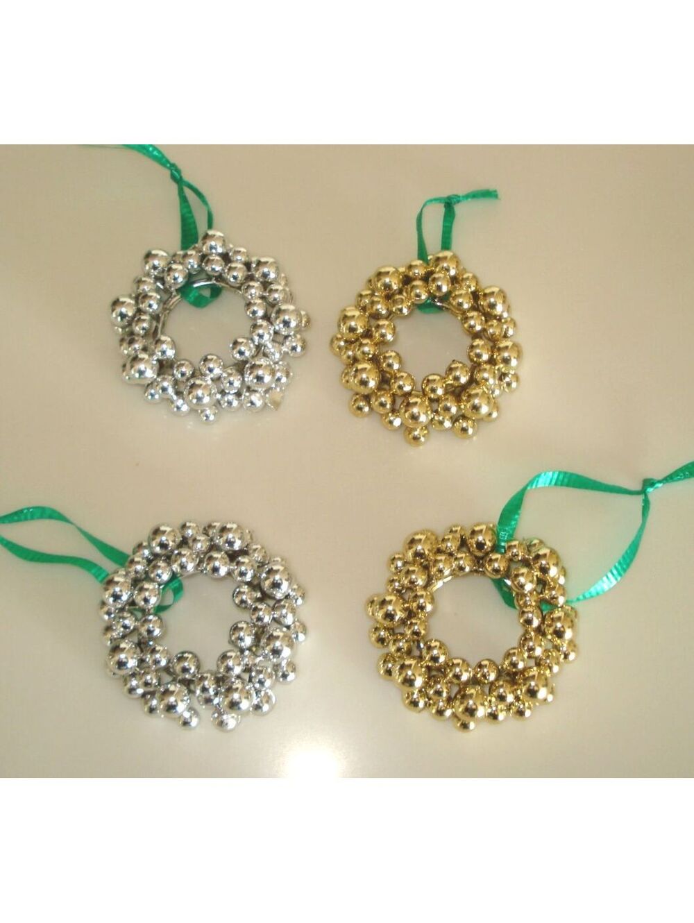 Vintage Silver and Gold Shatterproof Christmas Wreath Ornaments - Lot of 4